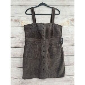 Express Suede Mini Dress Womens Large Brown Button Front Pinafore NEW